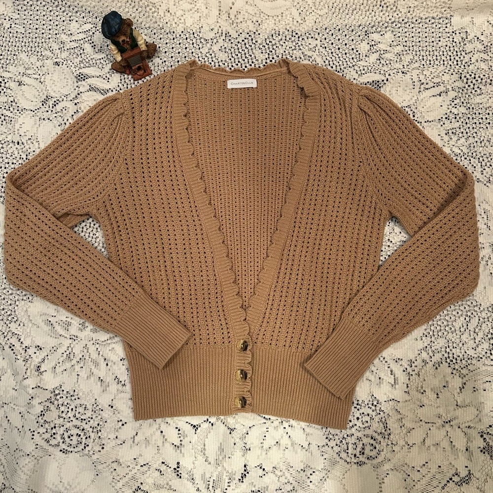 Charter Club Camel Button-Up Cardigan